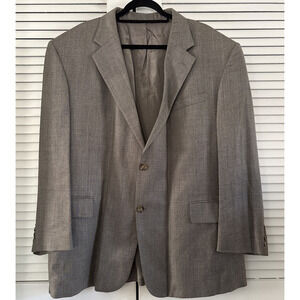 Oscar De La Renta Brown Tan Houndstooth Suit Jacket Sports Coat Wool Silk 50R
